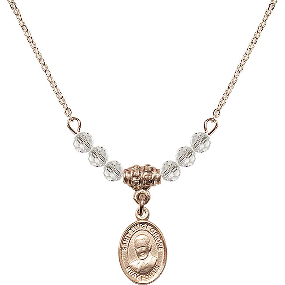 14kt Gold Filled Saint Luigi Orione Birthstone Necklace with Crystal Beads - 9326