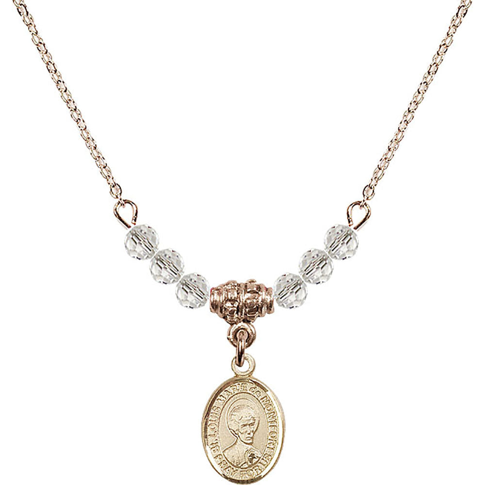 14kt Gold Filled Saint Louis Marie de Montfort Birthstone Necklace with Crystal Beads - 9330