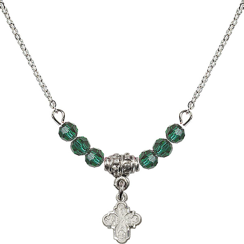 Sterling Silver 4-Way Birthstone Necklace with Emerald Beads - 0207