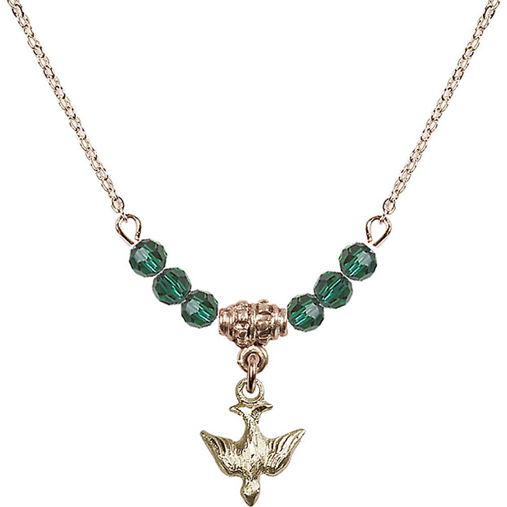 14kt Gold Filled Holy Spirit Birthstone Necklace with Emerald Beads - 0208