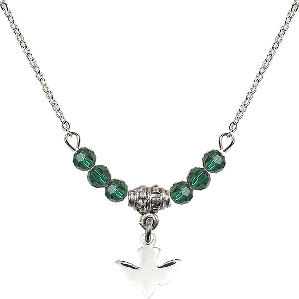 Sterling Silver Holy Spirit Birthstone Necklace with Emerald Beads - 0225