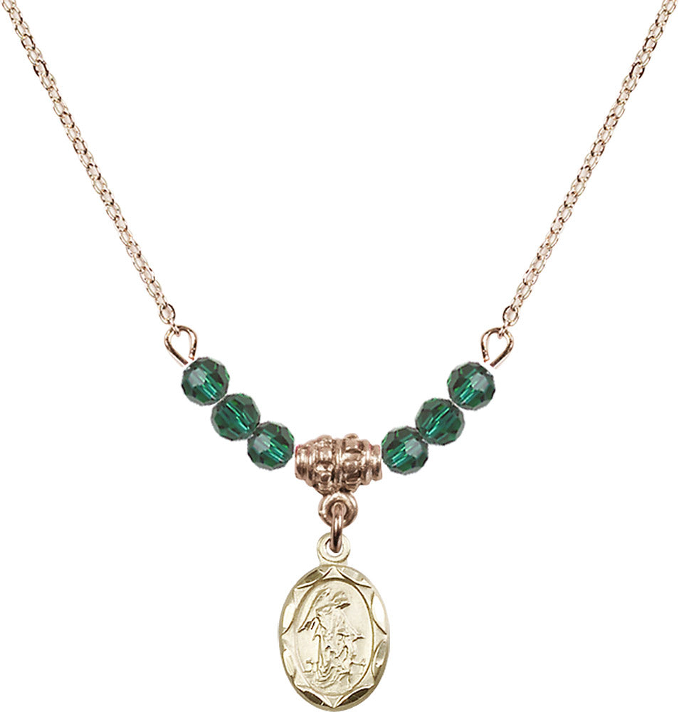 14kt Gold Filled Guardian Angel Birthstone Necklace with Emerald Beads - 0301