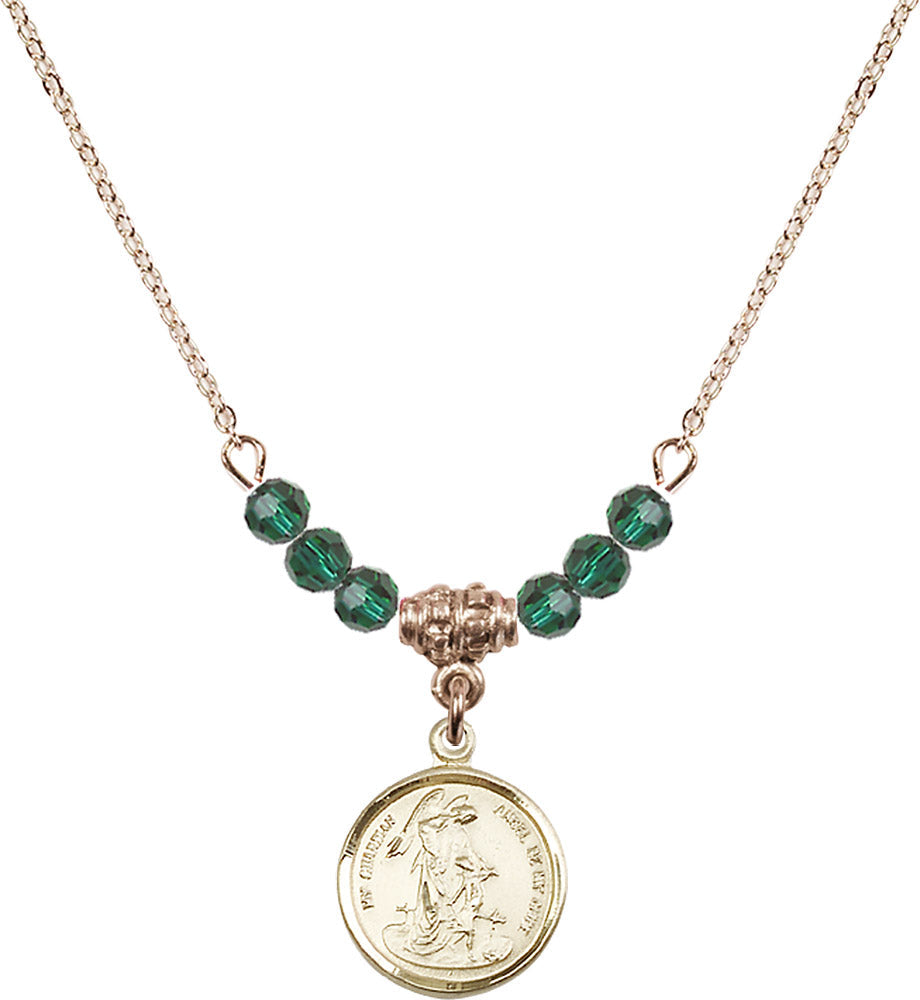 14kt Gold Filled Guardian Angel Birthstone Necklace with Emerald Beads - 0601