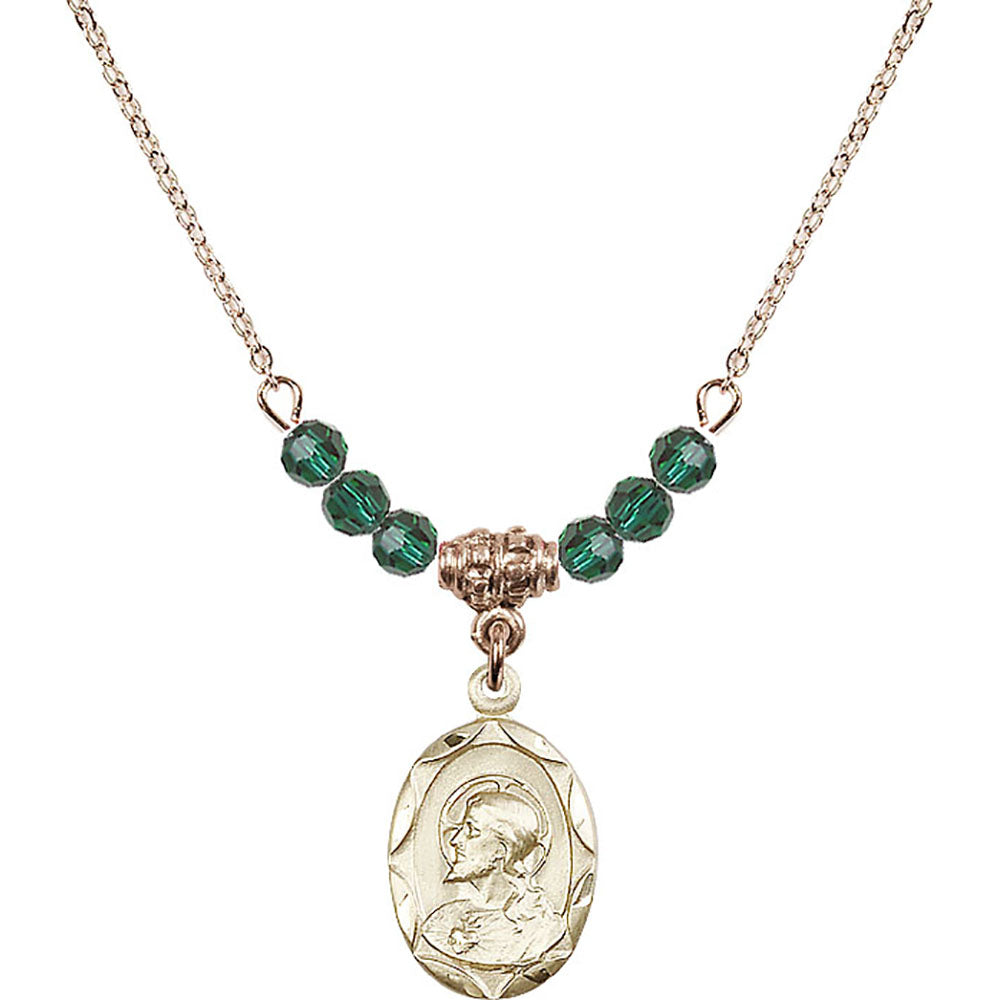 14kt Gold Filled Scapular Birthstone Necklace with Emerald Beads - 0612