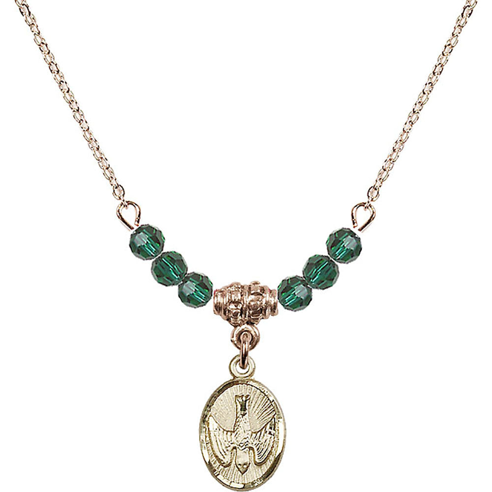 14kt Gold Filled Holy Spirit Birthstone Necklace with Emerald Beads - 0982