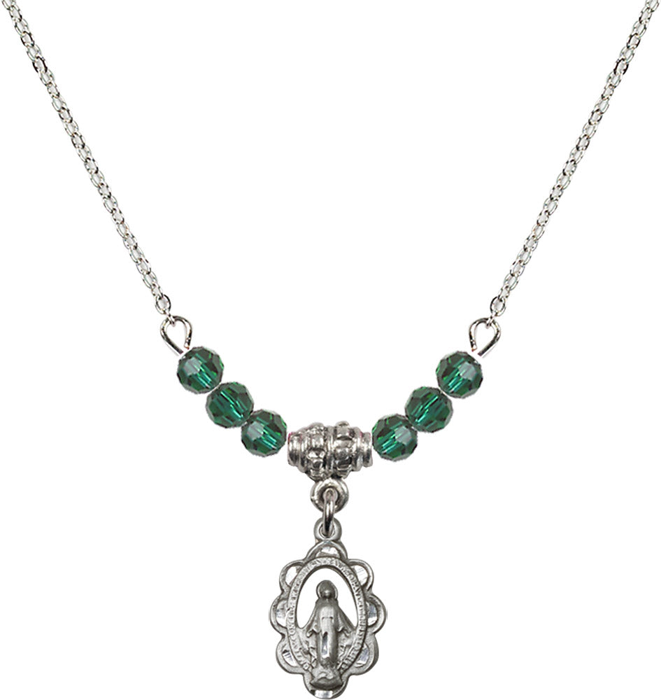 Sterling Silver Miraculous Birthstone Necklace with Emerald Beads - 1610