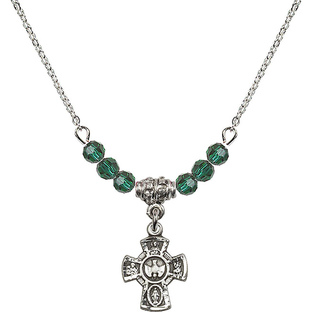 Sterling Silver 5-Way Birthstone Necklace with Emerald Beads - 3145