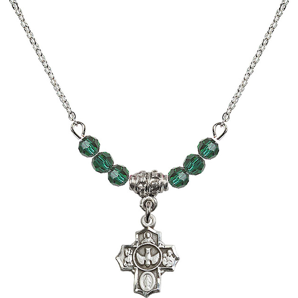 Sterling Silver 5-Way Birthstone Necklace with Emerald Beads - 3190