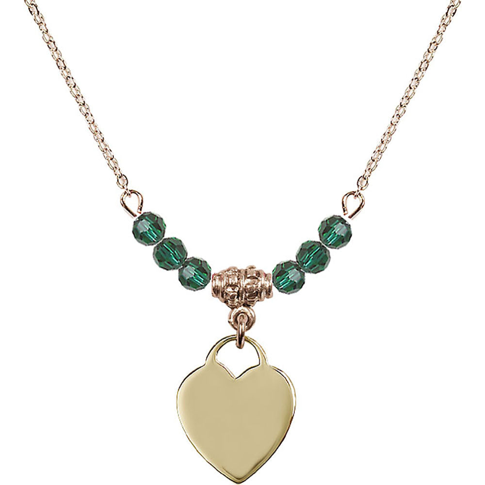 14kt Gold Filled Heart Birthstone Necklace with Emerald Beads - 3400