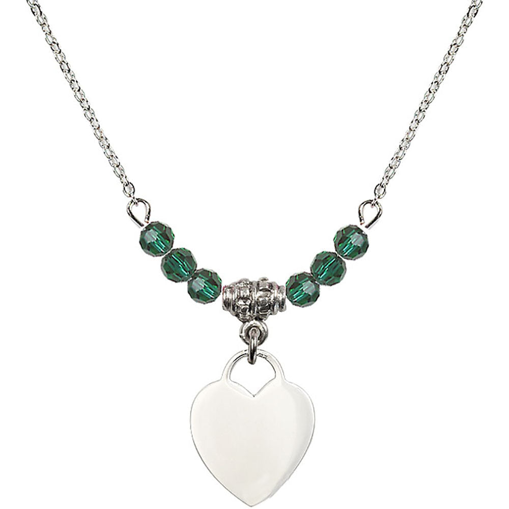 Sterling Silver Heart Birthstone Necklace with Emerald Beads - 3400