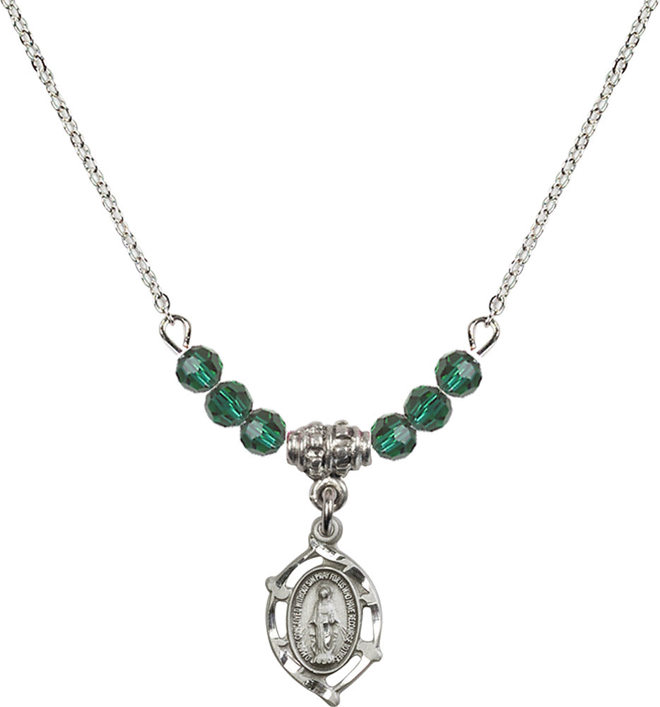 Sterling Silver Miraculous Birthstone Necklace with Emerald Beads - 4152