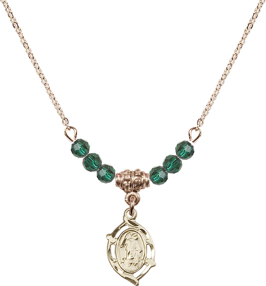 14kt Gold Filled Guardian Angel Birthstone Necklace with Emerald Beads - 4154