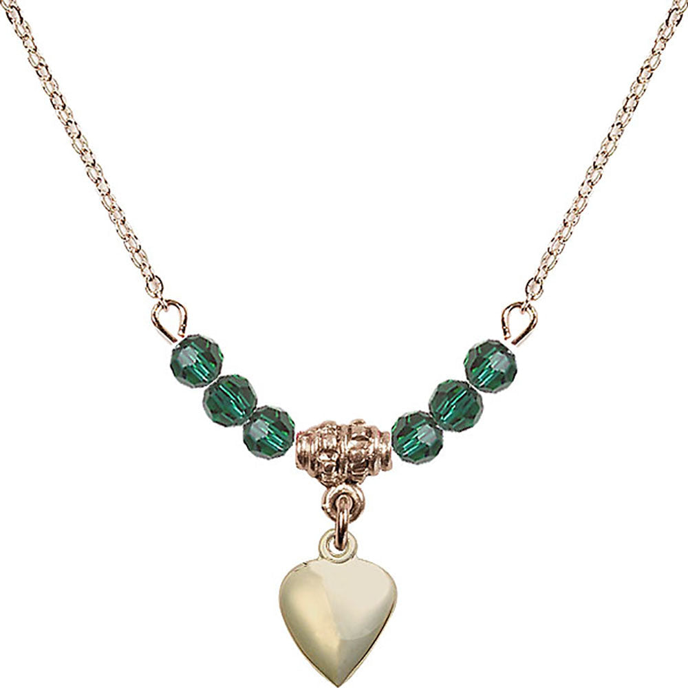 14kt Gold Filled Heart Birthstone Necklace with Emerald Beads - 4158
