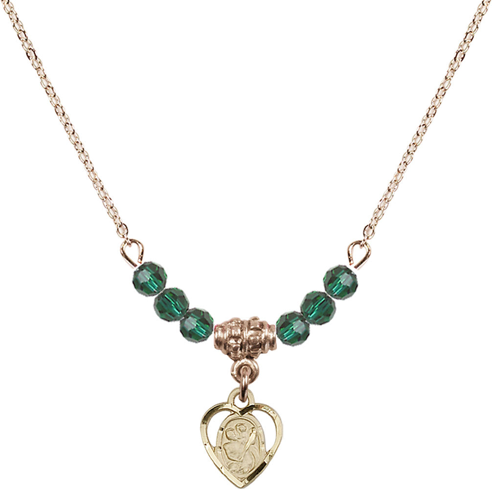 14kt Gold Filled Saint Christopher Birthstone Necklace with Emerald Beads - 5403