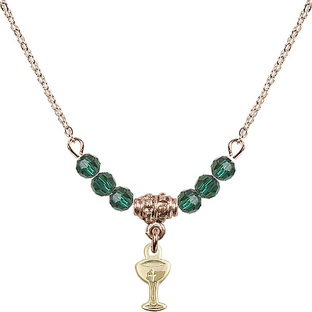 14kt Gold Filled Chalice Birthstone Necklace with Emerald Beads - 5614
