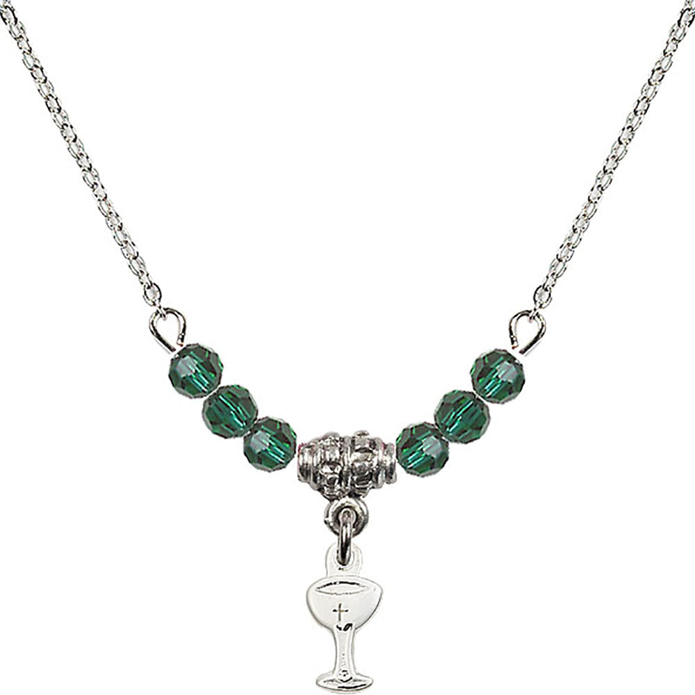Sterling Silver Chalice Birthstone Necklace with Emerald Beads - 5614