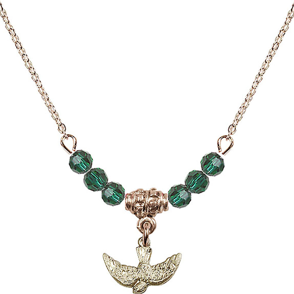 14kt Gold Filled Holy Spirit Birthstone Necklace with Emerald Beads - 5911
