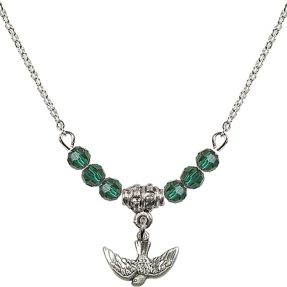 Sterling Silver Holy Spirit Birthstone Necklace with Emerald Beads - 5911