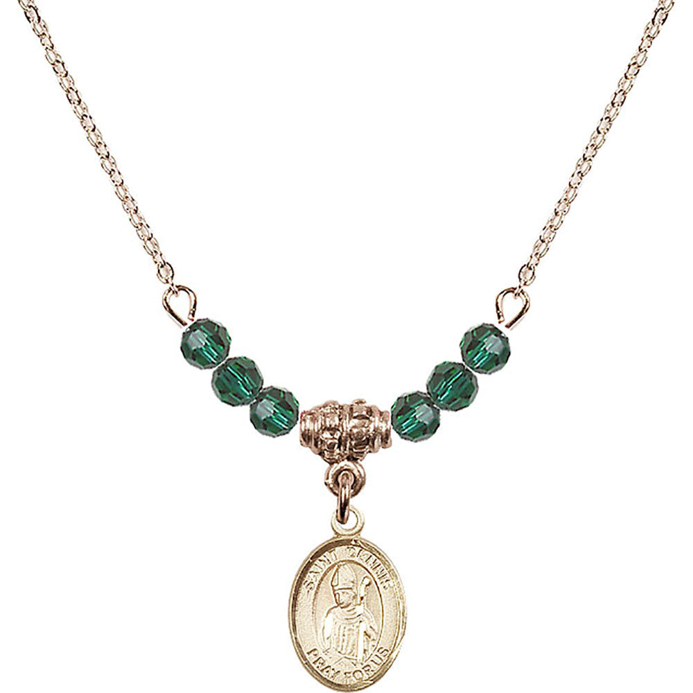14kt Gold Filled Saint Dennis Birthstone Necklace with Emerald Beads - 9025