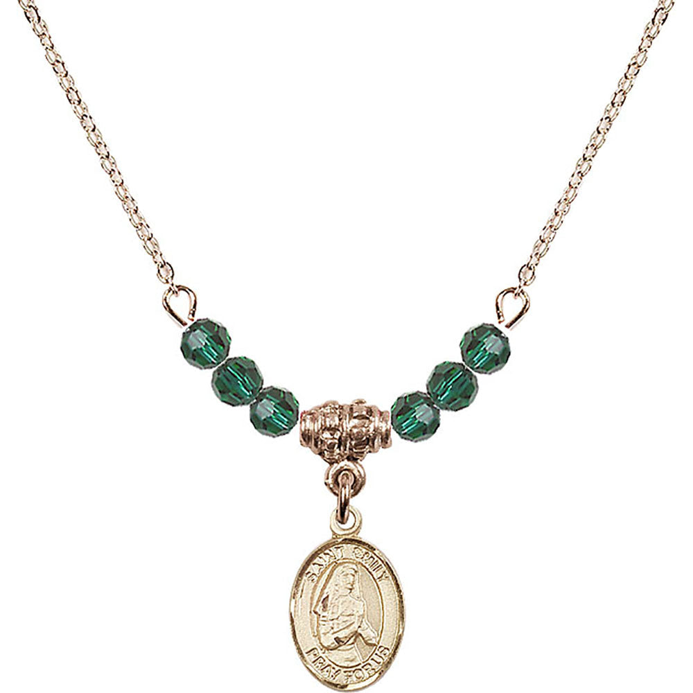 14kt Gold Filled Saint Emily de Vialar Birthstone Necklace with Emerald Beads - 9047