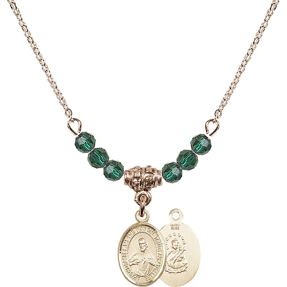 14kt Gold Filled Scapular Birthstone Necklace with Emerald Beads - 9098