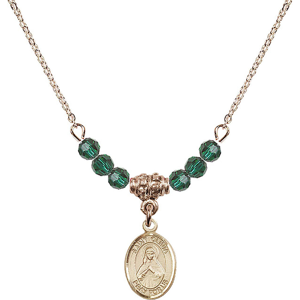 14kt Gold Filled Saint Olivia Birthstone Necklace with Emerald Beads - 9312