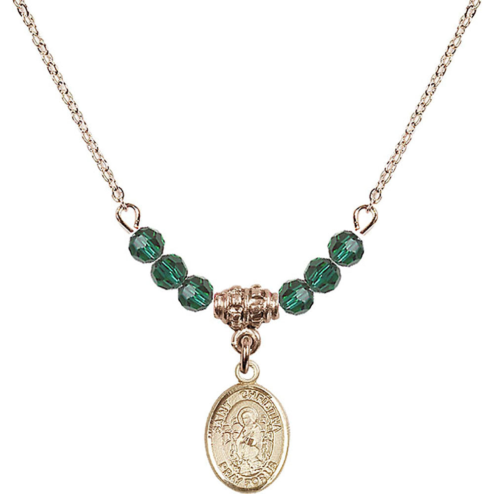 14kt Gold Filled Saint Christina the Astonishing Birthstone Necklace with Emerald Beads - 9320