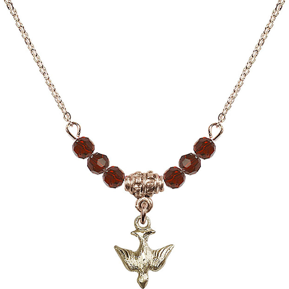 14kt Gold Filled Holy Spirit Birthstone Necklace with Garnet Beads - 0208