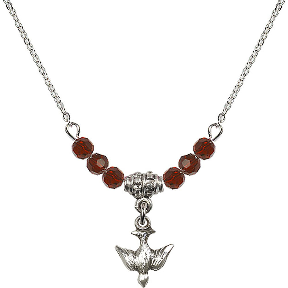 Sterling Silver Holy Spirit Birthstone Necklace with Garnet Beads - 0208