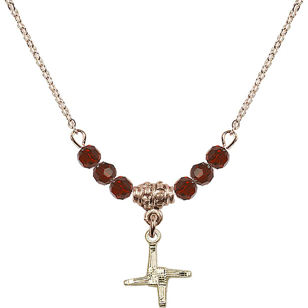 14kt Gold Filled Saint Brigid Cross Birthstone Necklace with Garnet Beads - 0291