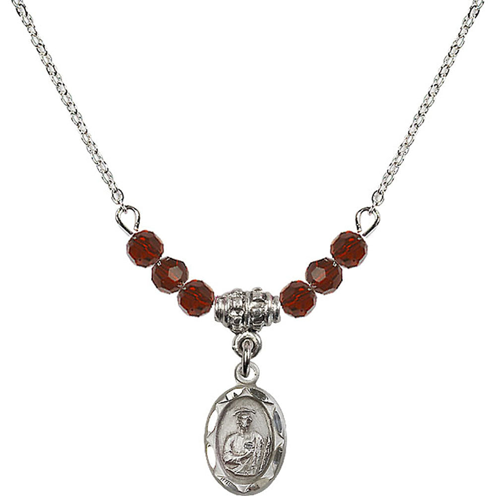 Sterling Silver Saint Jude Birthstone Necklace with Garnet Beads - 0301