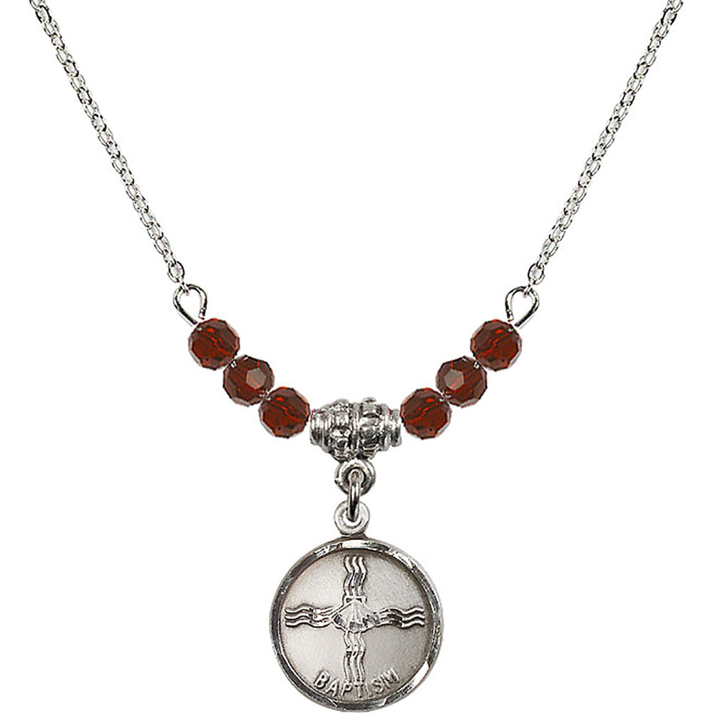 Sterling Silver Baptism Birthstone Necklace with Garnet Beads - 0601