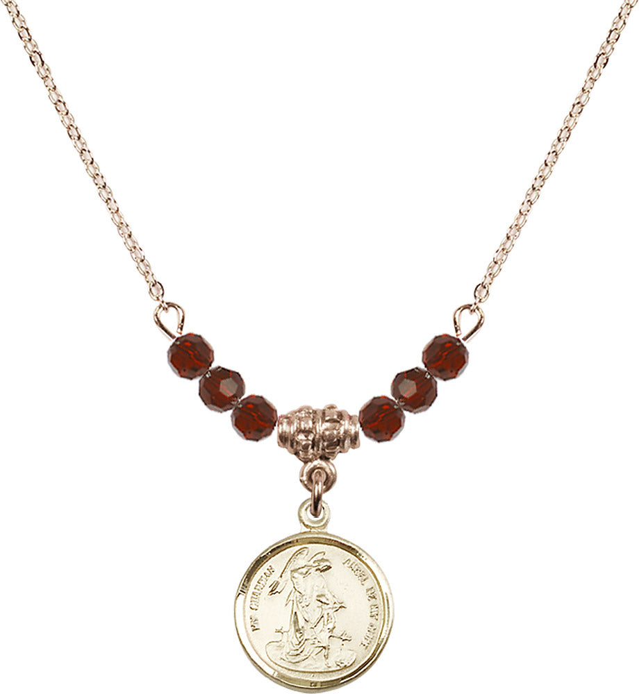 14kt Gold Filled Guardian Angel Birthstone Necklace with Garnet Beads - 0601