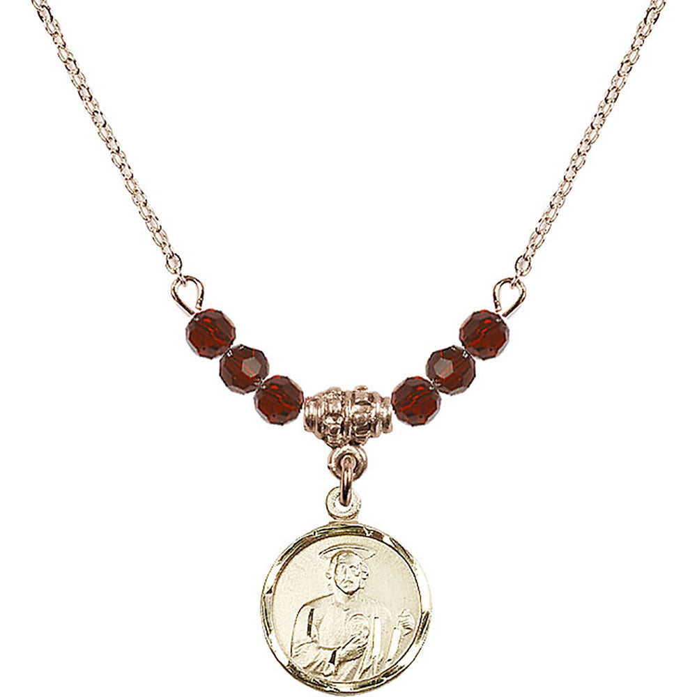 14kt Gold Filled Saint Jude Birthstone Necklace with Garnet Beads - 0601