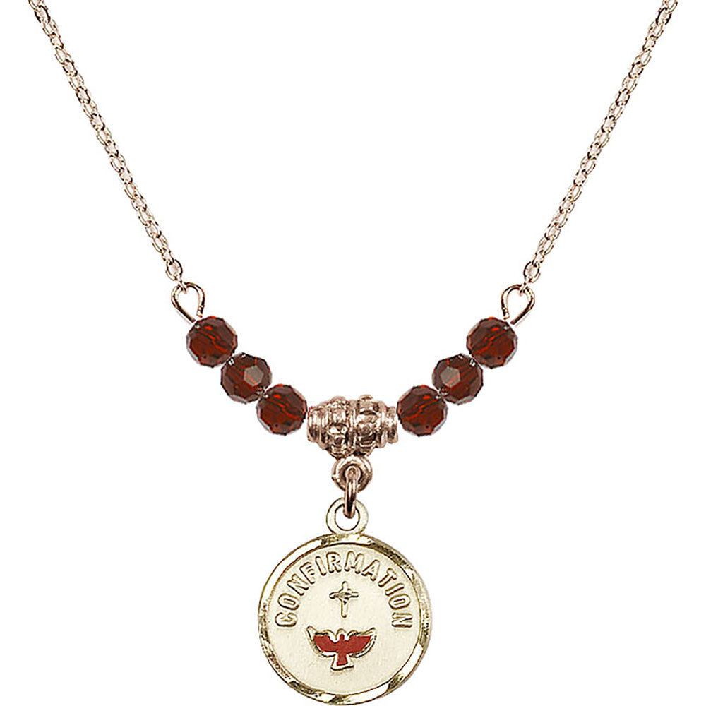 14kt Gold Filled Confirmation Birthstone Necklace with Garnet Beads - 0601