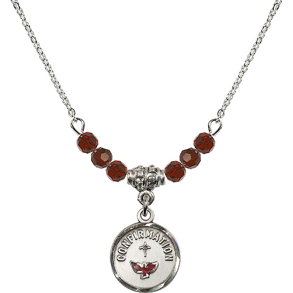 Sterling Silver Confirmation Birthstone Necklace with Garnet Beads - 0601