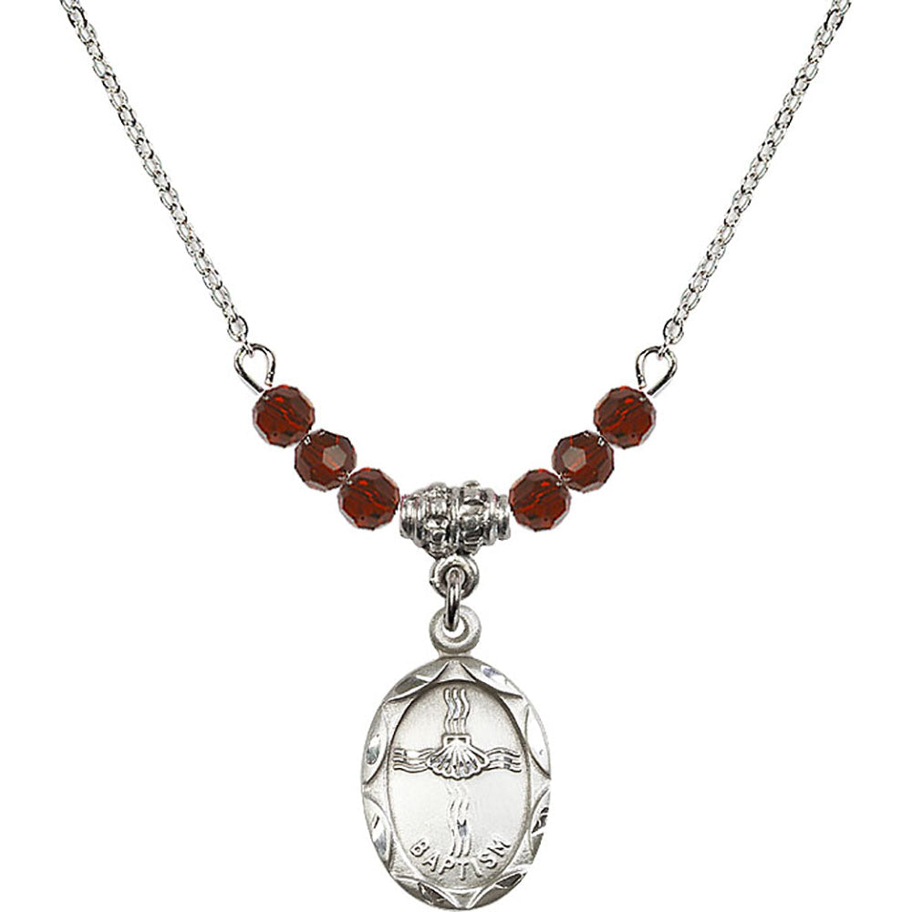 Sterling Silver Baptism Birthstone Necklace with Garnet Beads - 0612