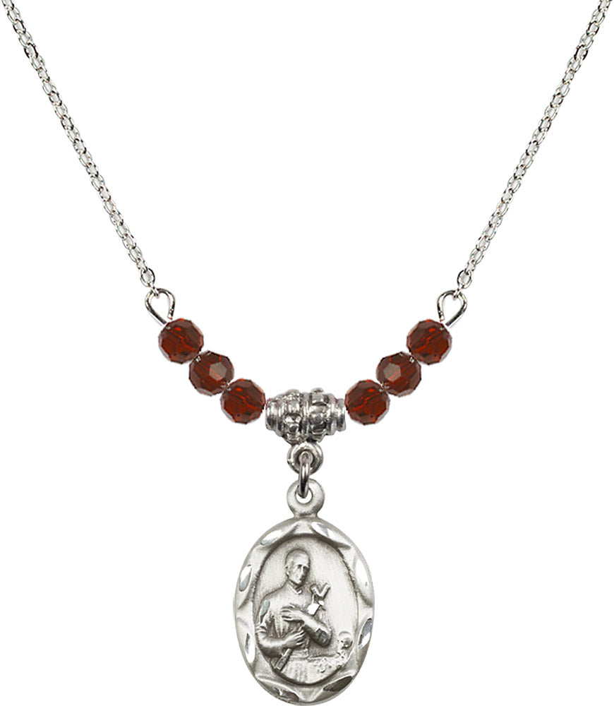 Sterling Silver Saint Gerard Birthstone Necklace with Garnet Beads - 0612