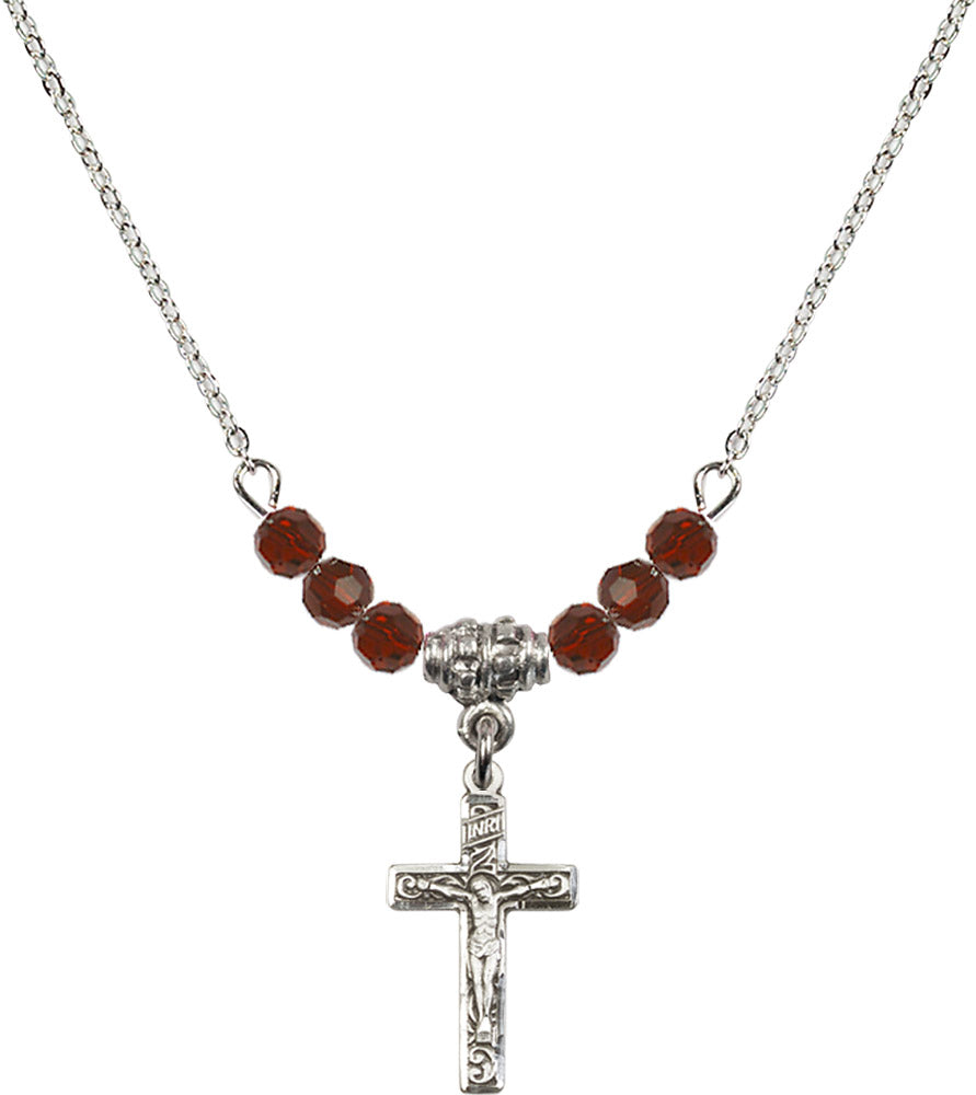 Sterling Silver Crucifix Birthstone Necklace with Garnet Beads - 0672