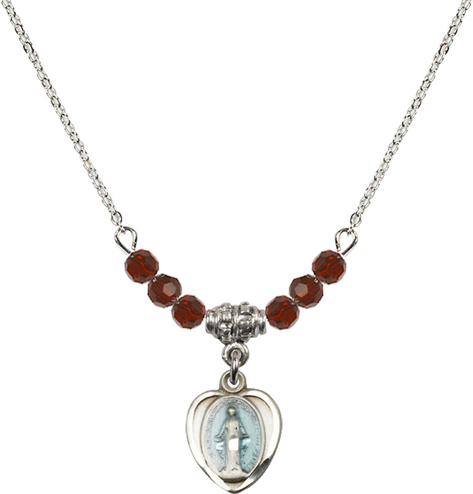 Sterling Silver Miraculous Birthstone Necklace with Garnet Beads - 0706