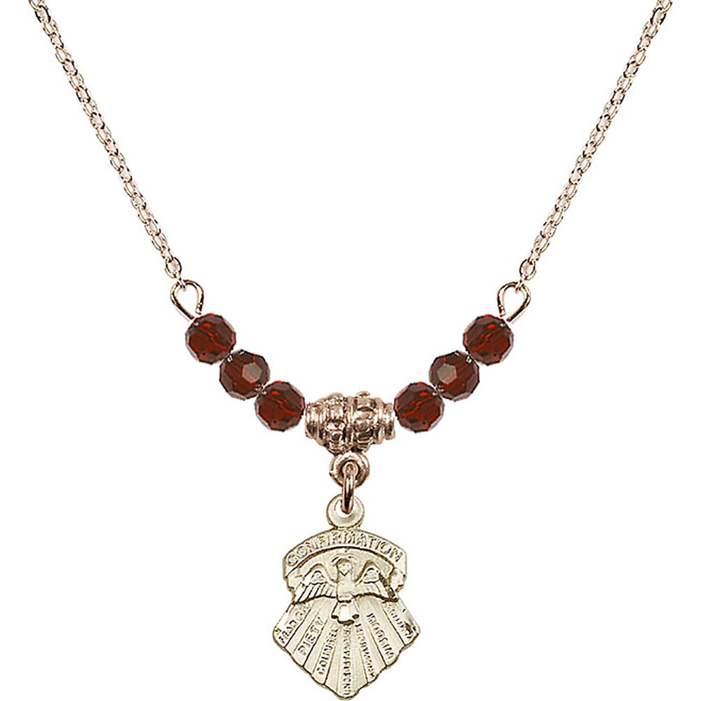14kt Gold Filled Seven Gifts Birthstone Necklace with Garnet Beads - 0887