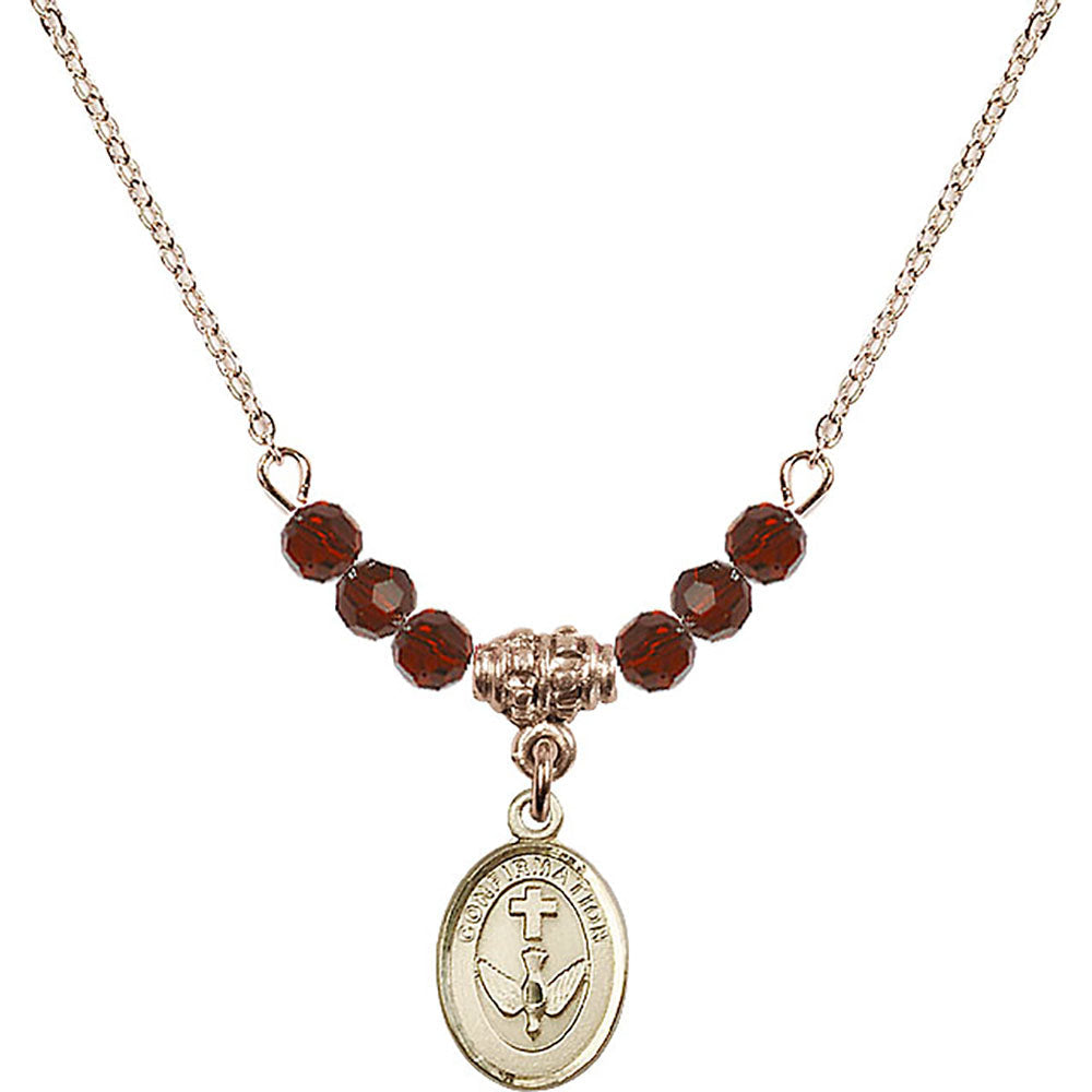 14kt Gold Filled Confirmation Birthstone Necklace with Garnet Beads - 0973