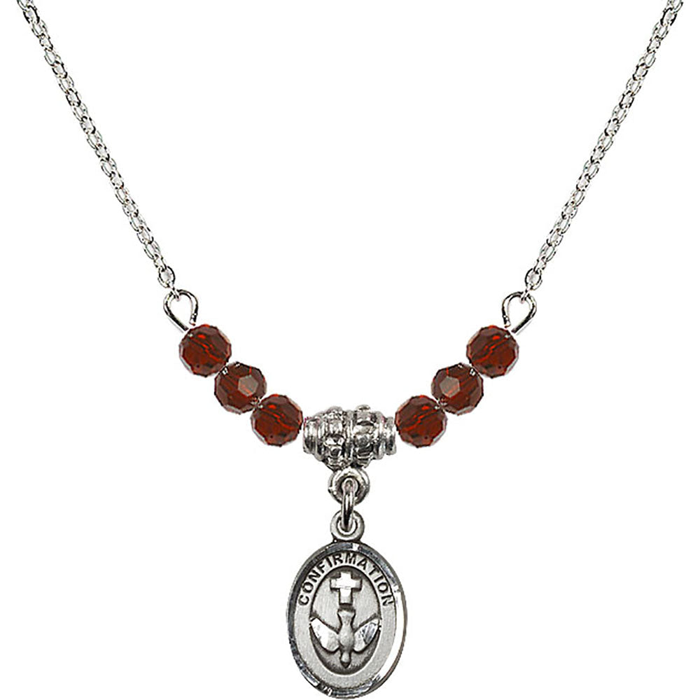 Sterling Silver Confirmation Birthstone Necklace with Garnet Beads - 0973