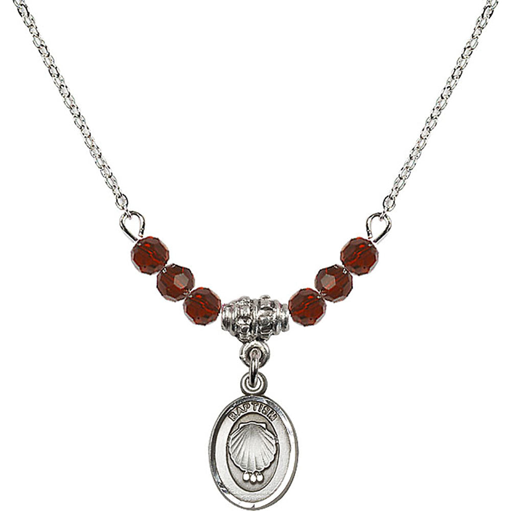 Sterling Silver Baptism Birthstone Necklace with Garnet Beads - 0974