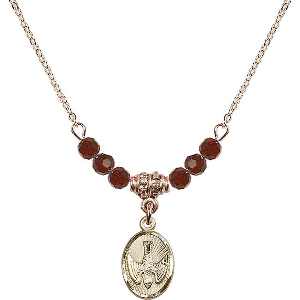 14kt Gold Filled Holy Spirit Birthstone Necklace with Garnet Beads - 0982