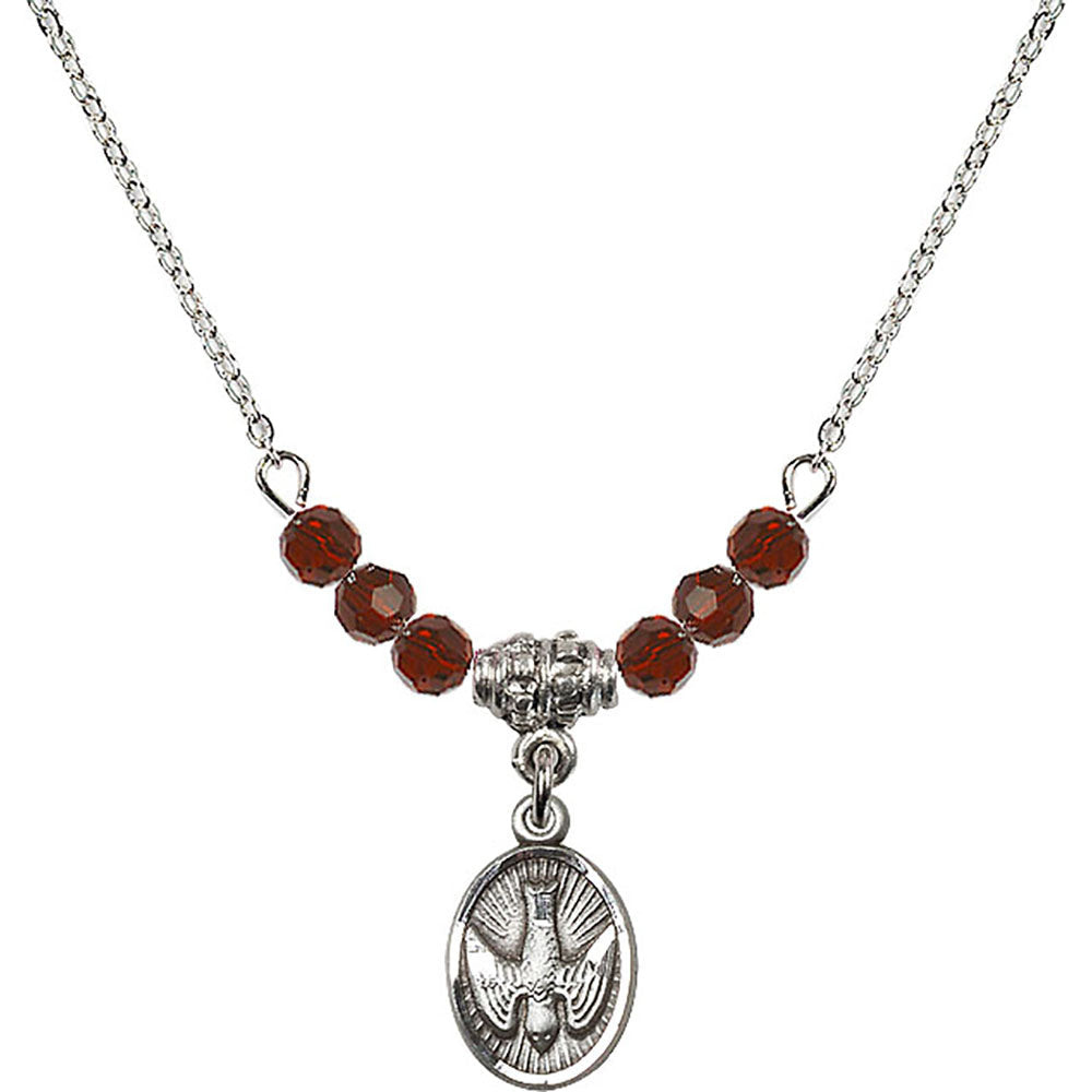 Sterling Silver Holy Spirit Birthstone Necklace with Garnet Beads - 0982