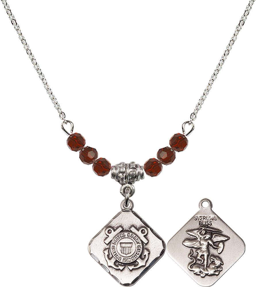 Sterling Silver Coast Guard Diamond Birthstone Necklace with Garnet Beads - 1180