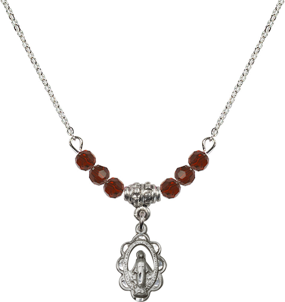 Sterling Silver Miraculous Birthstone Necklace with Garnet Beads - 1610