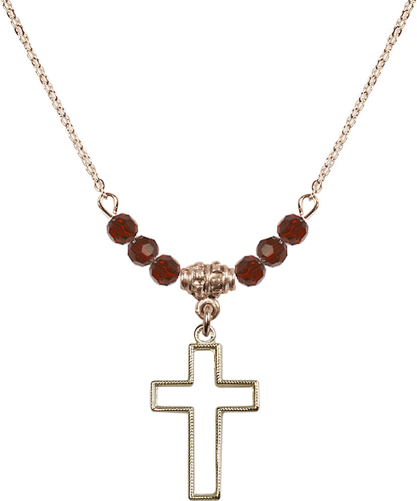 14kt Gold Filled Cross Birthstone Necklace with Garnet Beads - 1708