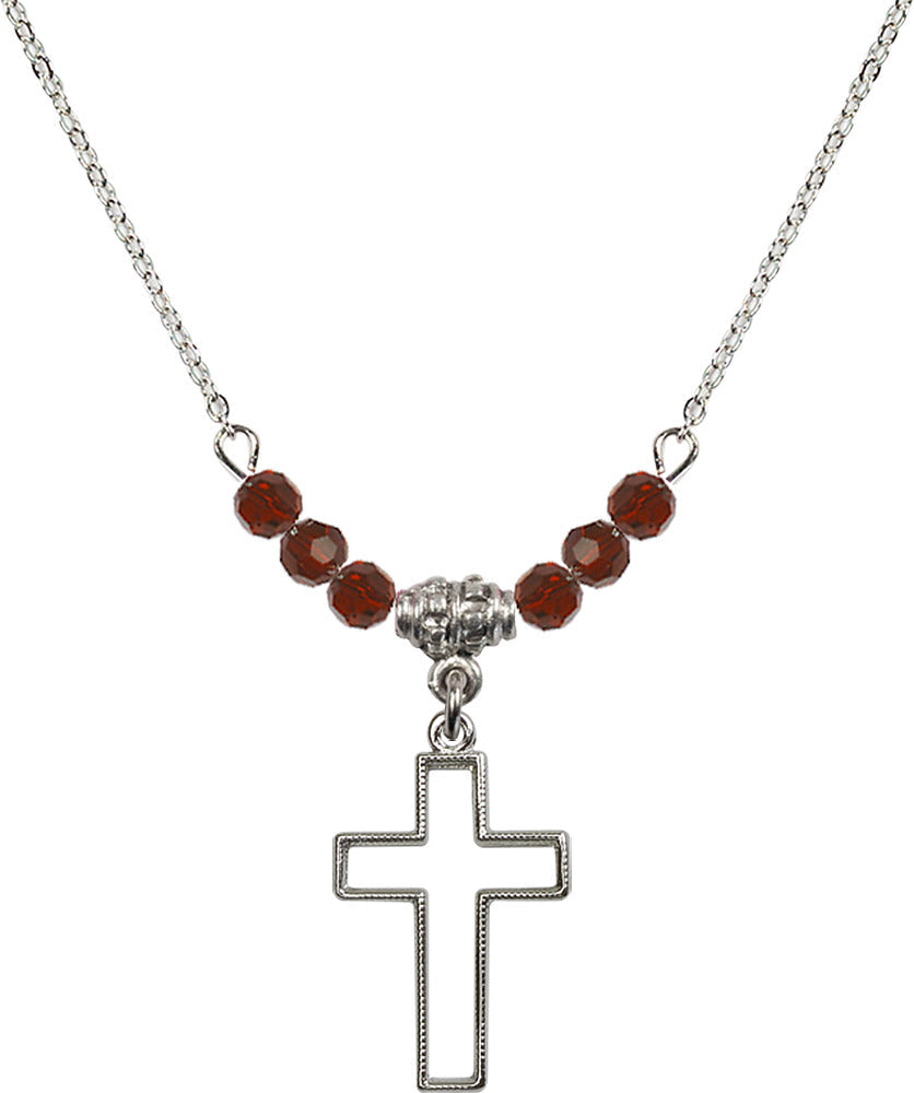 Sterling Silver Cross Birthstone Necklace with Garnet Beads - 1708